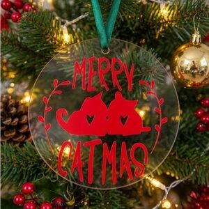 Merry Catmas Ornament with Red Cats Holiday Christmas Tree Ornament